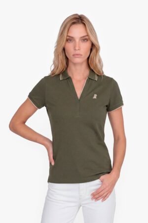 Women's V-Neck Contrast Polo Shirt — Beetle