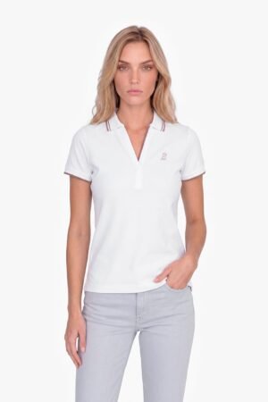 Women's V-Neck Contrast Polo Shirt — Brilliant White